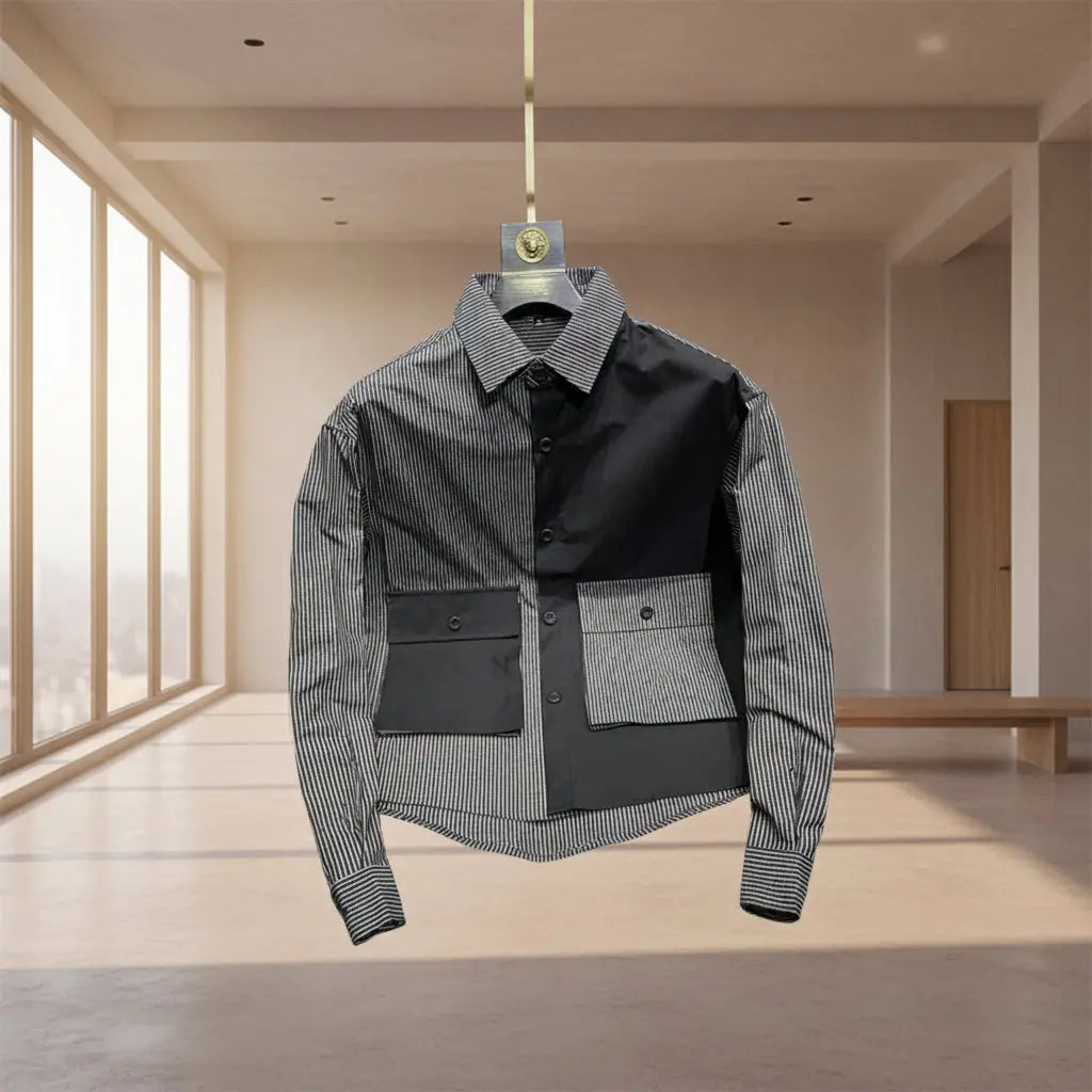 Men's Shirt with Color Blocking Trendy Fit Top neleeshop