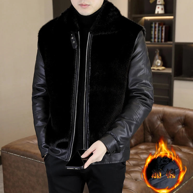 Winter  Fur Leather Jackets Men2024 neleeshop