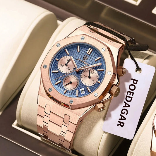 Luxury Men's Watches Stainless Steel Date Chronograph Male Watch Waterproof Luminous Military Quartz Wristwatch For Men
