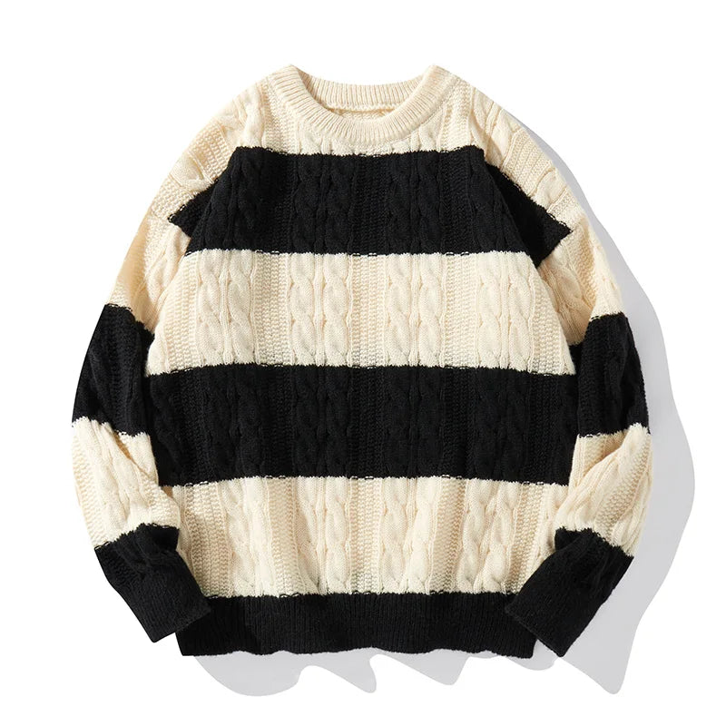 Autumn Winter Color Blocking Stripe Knitting Sweater neleeshop