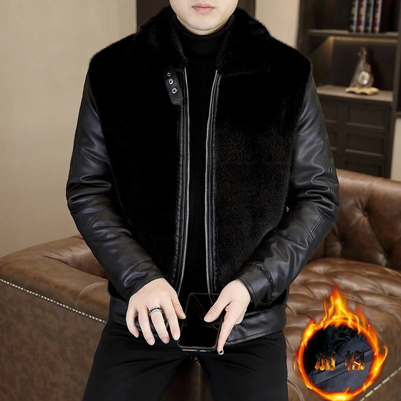 Winter  Fur Leather Jackets Men2024 neleeshop