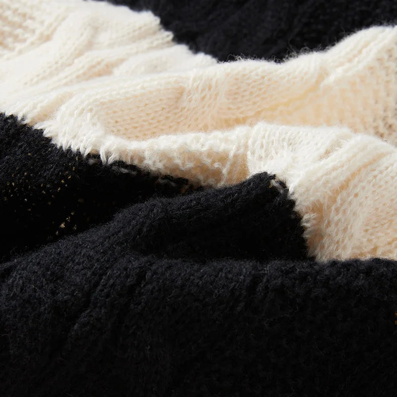 Autumn Winter Color Blocking Stripe Knitting Sweater neleeshop