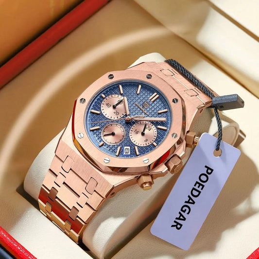 Luxury Men's Watches Stainless Steel Date Chronograph Male Watch Waterproof Luminous Military Quartz Wristwatch For Men