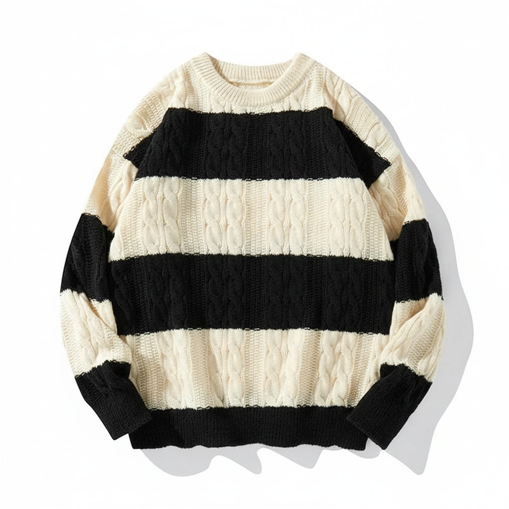 Autumn Winter Color Blocking Stripe Knitting Sweater neleeshop