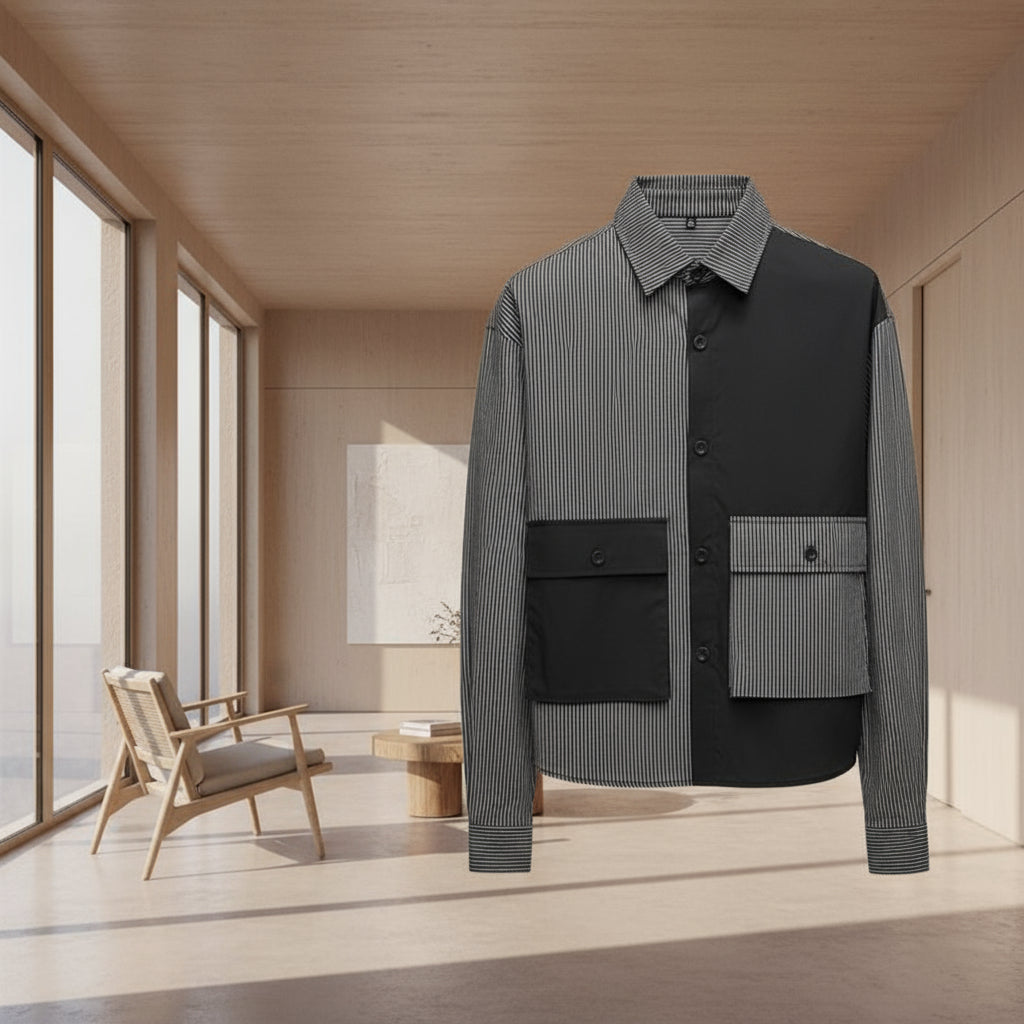 Men's Shirt with Color Blocking Trendy Fit Top neleeshop