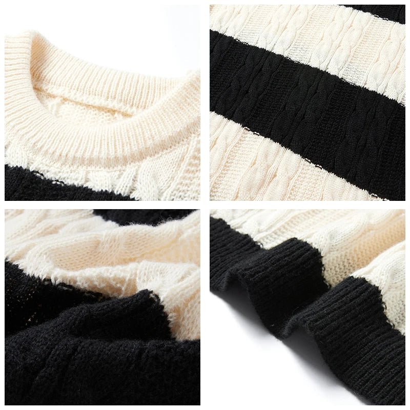 Autumn Winter Color Blocking Stripe Knitting Sweater neleeshop