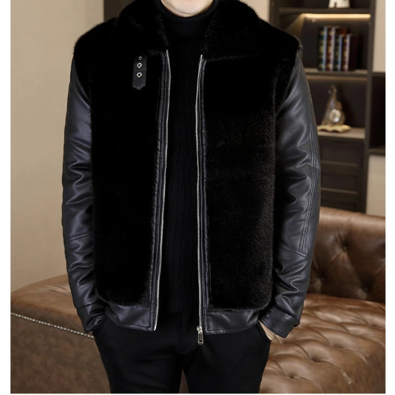 Winter  Fur Leather Jackets Men2024 neleeshop
