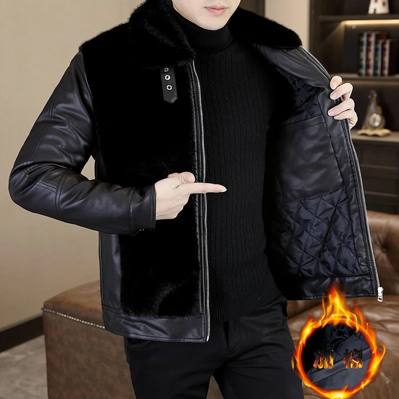 Winter  Fur Leather Jackets Men2024 neleeshop