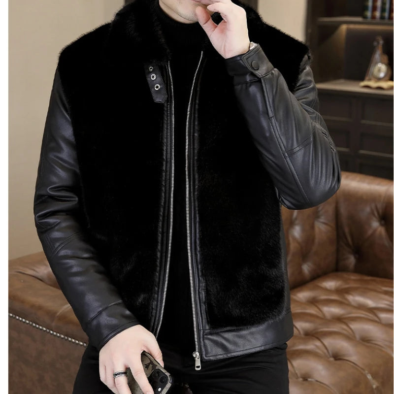 Winter  Fur Leather Jackets Men2024 neleeshop